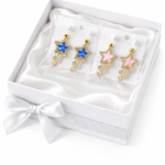 Cute Star & Shooting Star Earrings Set – Crystal Pearl Stud Drop Earrings