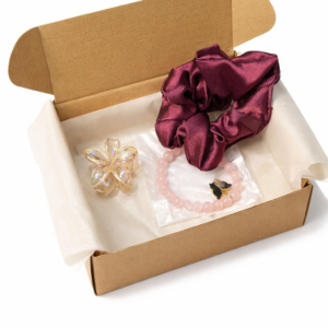 Women 3 Pcs Hair Accessories Set – Satin Scrunchie, Flower Hair Clip & Beaded Bracelet Gift Set for Girls