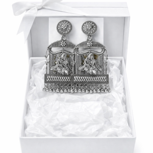 Oxidized Silver Temple Jhumka Earrings with Goddess Design | Traditional Ethnic Statement Jewelry for Women