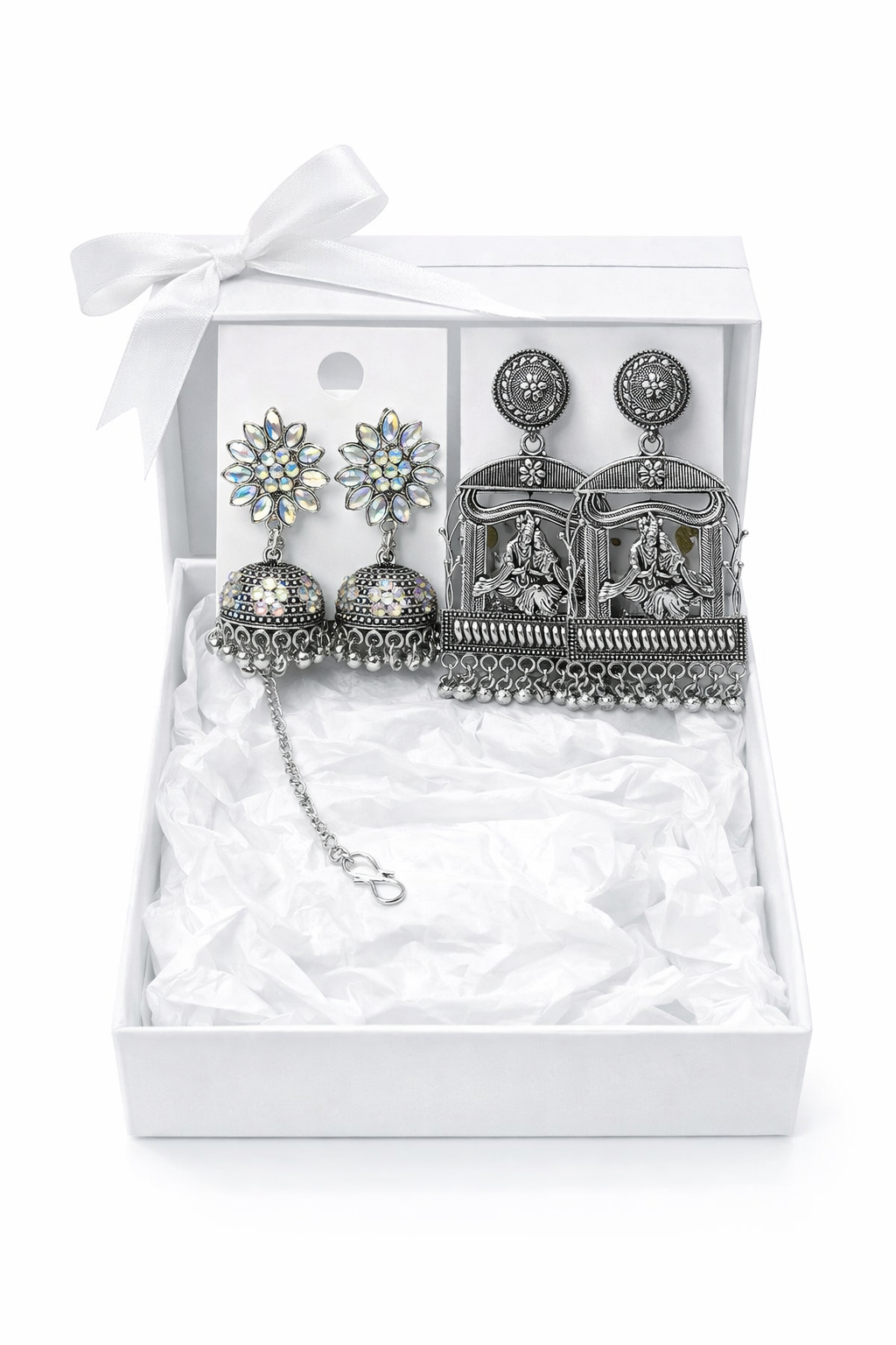 Oxidized Silver Temple Jhumka Earrings with Goddess Design | Traditional Ethnic Statement Jewelry for Women